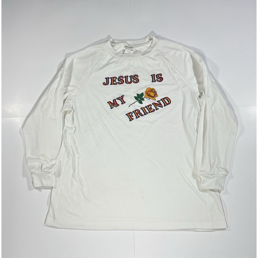 Vintage 80s Jesus Is My Friend Shirt Mens X-Large White 90s God Bible Prayers
